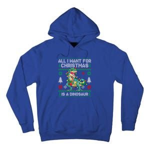 All I Want For Christmas Is A Dinosaur Lights Tree Ugly Xmas Cool Gift Tall Hoodie