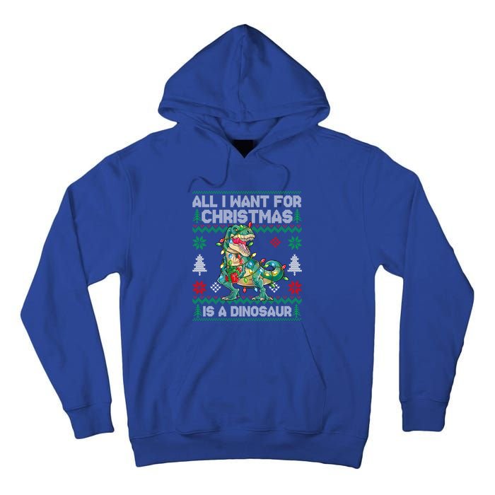 All I Want For Christmas Is A Dinosaur Lights Tree Ugly Xmas Cool Gift Tall Hoodie