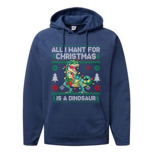 All I Want For Christmas Is A Dinosaur Lights Tree Ugly Xmas Cool Gift Performance Fleece Hoodie