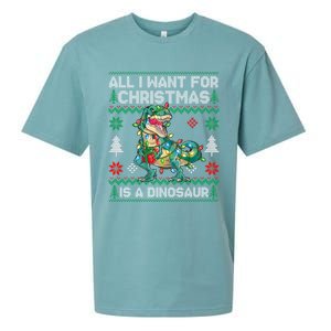 All I Want For Christmas Is A Dinosaur Lights Tree Ugly Xmas Cool Gift Sueded Cloud Jersey T-Shirt