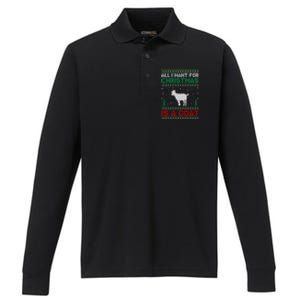 All I Want For Xmas Is A Goat Ugly Christmas Sweater Gift Performance Long Sleeve Polo