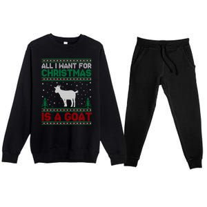 All I Want For Xmas Is A Goat Ugly Christmas Sweater Gift Premium Crewneck Sweatsuit Set