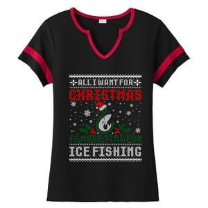 All I Want For Christmas More Ice Fishing Ugly Sweater Gift Ladies Halftime Notch Neck Tee