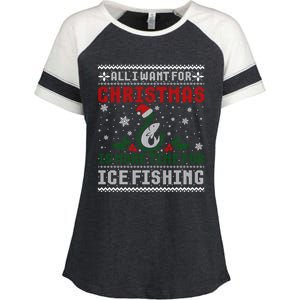 All I Want For Christmas More Ice Fishing Ugly Sweater Gift Enza Ladies Jersey Colorblock Tee