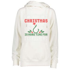 All I Want For Christmas More Ice Fishing Ugly Sweater Gift Womens Funnel Neck Pullover Hood