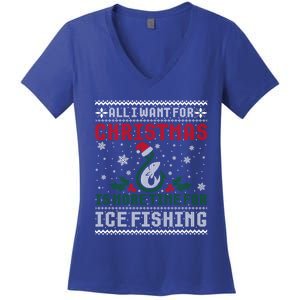 All I Want For Christmas More Ice Fishing Ugly Sweater Gift Women's V-Neck T-Shirt