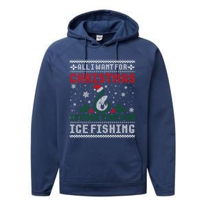 All I Want For Christmas More Ice Fishing Ugly Sweater Gift Performance Fleece Hoodie