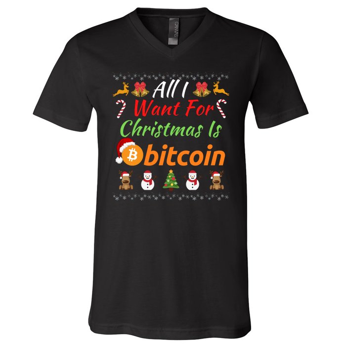 All I Want For Christmas Is Bitcoin, Funny Retirement Plan, Bitcoin Crypto V-Neck T-Shirt