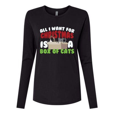 All I Want For Christmas Is A Box Of Cats Gift Womens Cotton Relaxed Long Sleeve T-Shirt