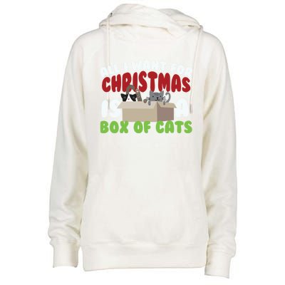 All I Want For Christmas Is A Box Of Cats Gift Womens Funnel Neck Pullover Hood