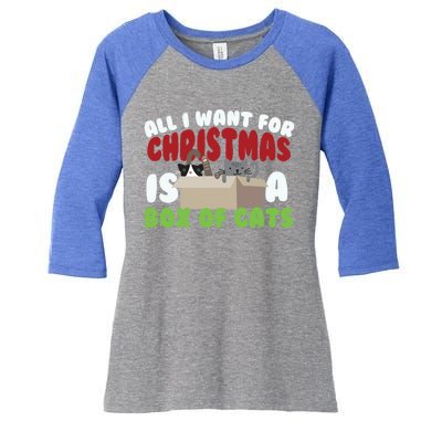 All I Want For Christmas Is A Box Of Cats Gift Women's Tri-Blend 3/4-Sleeve Raglan Shirt