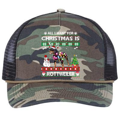 All I Want For Christmas Is Rottweiler Dog Xmas Funny Gift Retro Rope Trucker Hat Cap