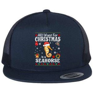 All I Want For Christmas Is A Seahorse Ugly Sweater Xmas Gift Flat Bill Trucker Hat