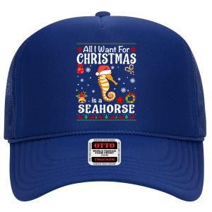 All I Want For Christmas Is A Seahorse Ugly Sweater Xmas Gift High Crown Mesh Back Trucker Hat