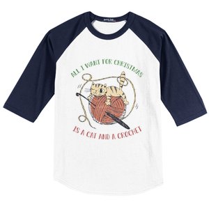 All I Want For Christmas Is A Cat And A Crochet Gift Baseball Sleeve Shirt