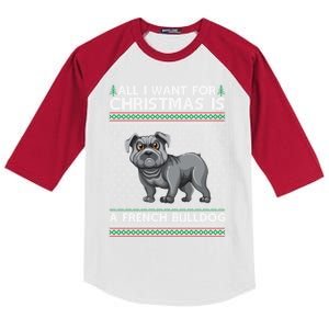 All I Want For Christmas Is A French Bulldog Ugly Xmas Great Gift Kids Colorblock Raglan Jersey