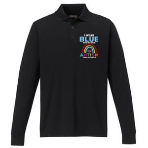 Autism I Wear For My Son Autism Awareness Month Autism Mom Funny Gift Performance Long Sleeve Polo