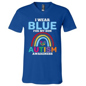 Autism I Wear For My Son Autism Awareness Month Autism Mom Funny Gift V-Neck T-Shirt