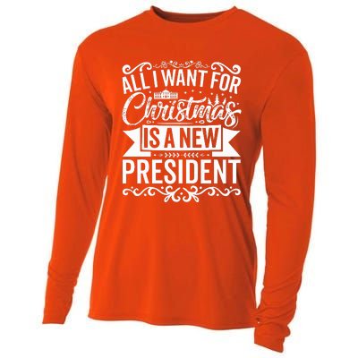 All I Want For Christmas Is A New President Xmas Sweater  Cooling Performance Long Sleeve Crew