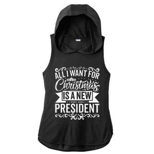 All I Want For Christmas Is A New President Xmas Sweater  Ladies PosiCharge Tri-Blend Wicking Draft Hoodie Tank