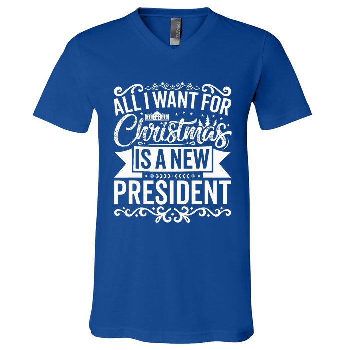 All I Want For Christmas Is A New President Xmas Sweater  V-Neck T-Shirt