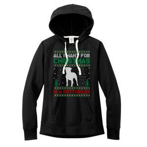 All I Want For Xmas Is A Rottweiler Dog Ugly Xmas Sweater Cute Gift Women's Fleece Hoodie