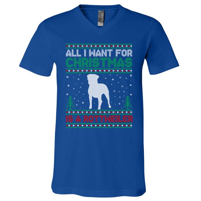 All I Want For Xmas Is A Rottweiler Dog Ugly Xmas Sweater Cute Gift V-Neck T-Shirt