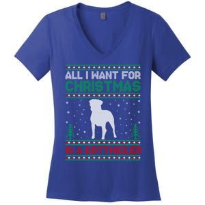 All I Want For Xmas Is A Rottweiler Dog Ugly Xmas Sweater Cute Gift Women's V-Neck T-Shirt