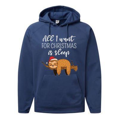 All I Want For Christmas Is Sleep Santa Hat Xmas Nap Fan Great Gift Performance Fleece Hoodie