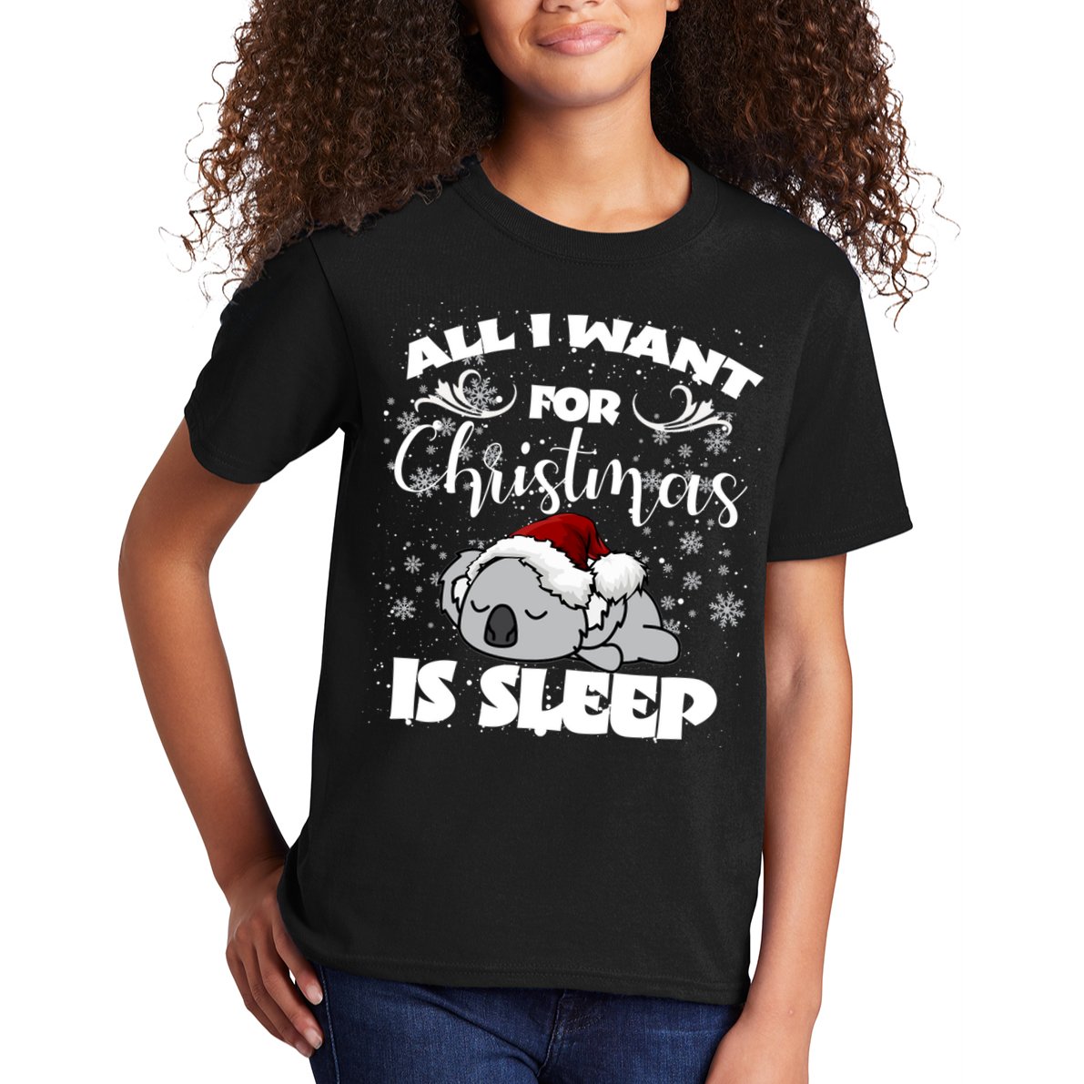 All I Want For Christmas Is Sleep Funny Humor Xmas Koala Pajamas Gift Essenti Kids T-Shirt