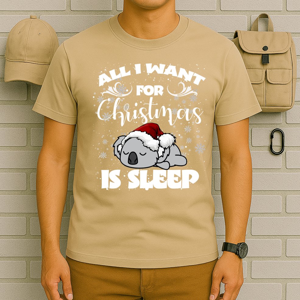 All I Want For Christmas Is Sleep Funny Humor Xmas Koala Pajamas Gift Essenti T-Shirt