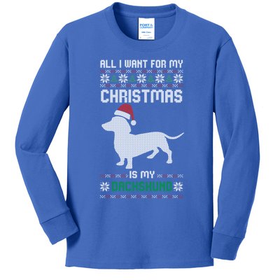 All I Want For My Christmas Dachshund Doxie Dog Ugly Xmas Pj Great Gift Kids Long Sleeve Shirt