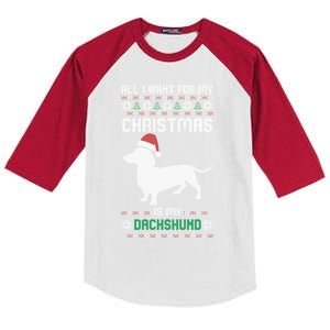 All I Want For My Christmas Dachshund Doxie Dog Ugly Xmas Pj Great Gift Kids Colorblock Raglan Jersey