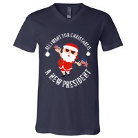 All I Want For Christmas Is A New President Gingerbread Man V-Neck T-Shirt