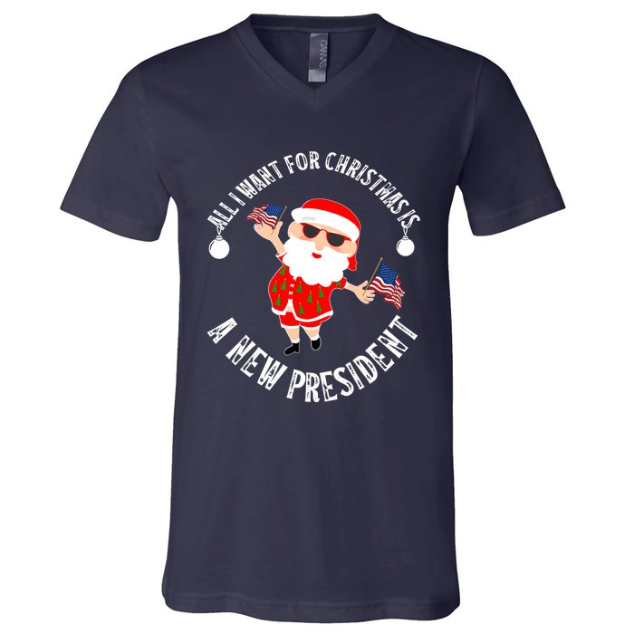 All I Want For Christmas Is A New President Gingerbread Man V-Neck T-Shirt