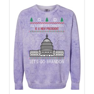 All I Want For Christmas Is A New President Let's Go Brandon Colorblast Crewneck Sweatshirt