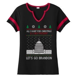 All I Want For Christmas Is A New President Let's Go Brandon Ladies Halftime Notch Neck Tee