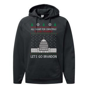 All I Want For Christmas Is A New President Let's Go Brandon Performance Fleece Hoodie