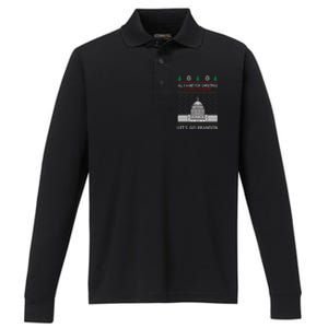 All I Want For Christmas Is A New President Let's Go Brandon Performance Long Sleeve Polo