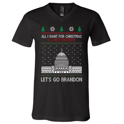 All I Want For Christmas Is A New President Let's Go Brandon V-Neck T-Shirt