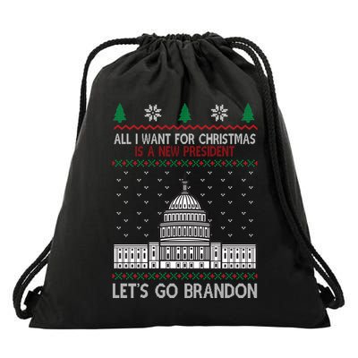 All I Want For Christmas Is A New President Let's Go Brandon Drawstring Bag
