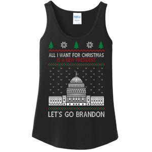 All I Want For Christmas Is A New President Let's Go Brandon Ladies Essential Tank