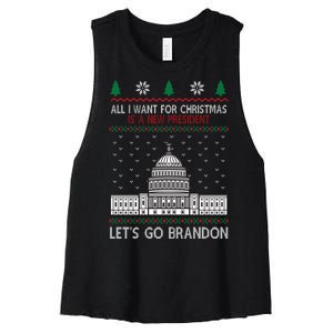 All I Want For Christmas Is A New President Let's Go Brandon Women's Racerback Cropped Tank