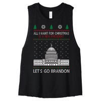 All I Want For Christmas Is A New President Let's Go Brandon Women's Racerback Cropped Tank