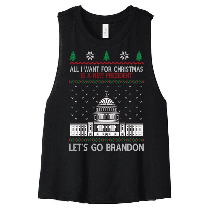 All I Want For Christmas Is A New President Let's Go Brandon Women's Racerback Cropped Tank