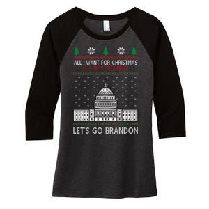 All I Want For Christmas Is A New President Let's Go Brandon Women's Tri-Blend 3/4-Sleeve Raglan Shirt