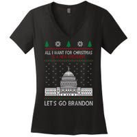 All I Want For Christmas Is A New President Let's Go Brandon Women's V-Neck T-Shirt