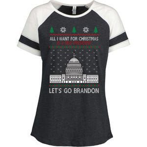 All I Want For Christmas Is A New President Let's Go Brandon Enza Ladies Jersey Colorblock Tee