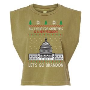 All I Want For Christmas Is A New President Let's Go Brandon Garment-Dyed Women's Muscle Tee