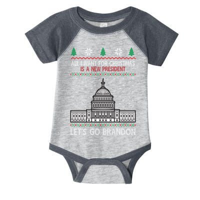 All I Want For Christmas Is A New President Let's Go Brandon Infant Baby Jersey Bodysuit